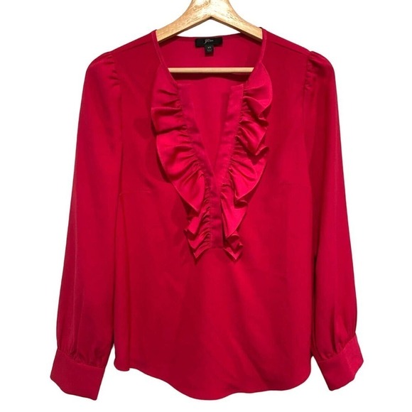 J.CREW Tops - J Crew - Ruffled band V neck collar hot pink occasion blouse women's size XS